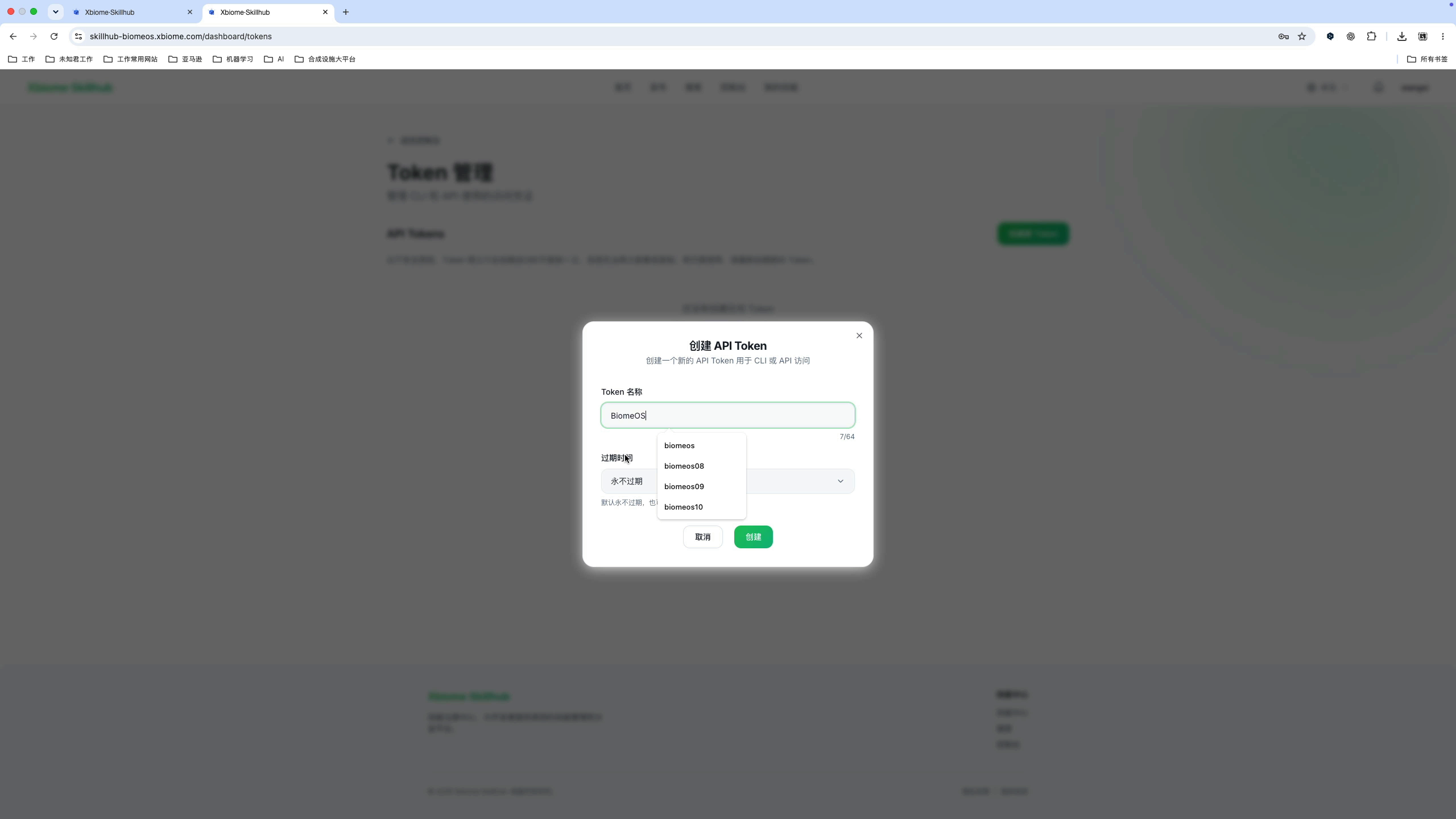 图 6 SkillHub：创建 API Token。